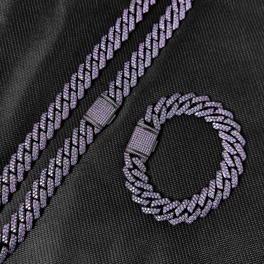 15mm Double Row Zircon Purple Diamond Cuban Chain