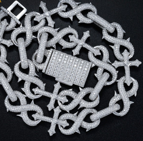 16mm silver inlaid moissanite full diamond Cuban chain Men's dense diamond 8-digit hip-hop necklace bracelet