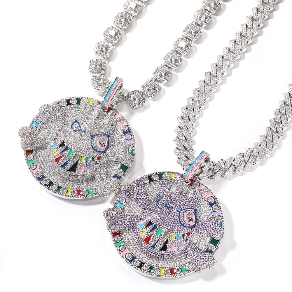 Exaggerated boys' necklace hip-hop micro-paved zircon metal style texture color disc trendy brand necklace jewelry