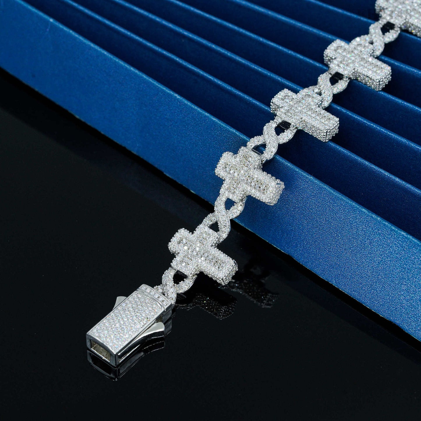 Cuban chain 16mm cross inlaid with moissanite Cuban chain S925 silver accessories（Drill pen in seconds）