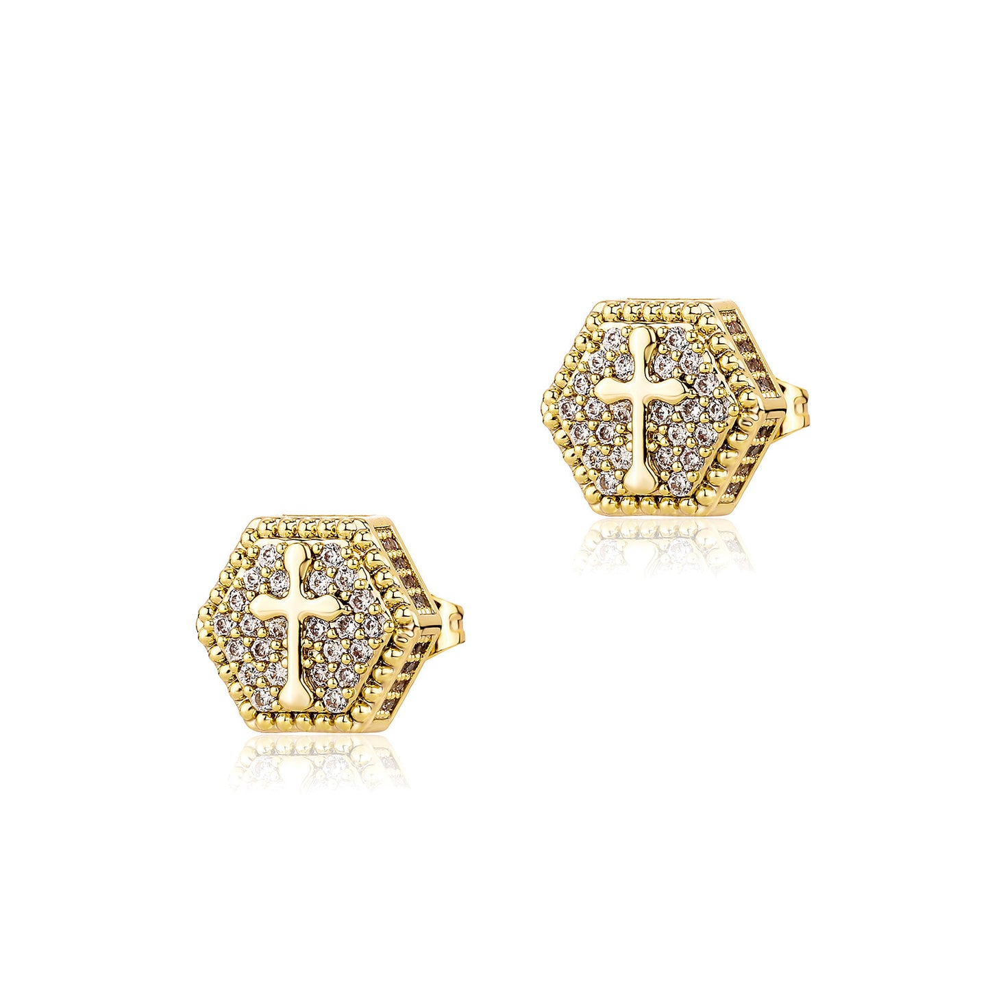 Cross Zircon Hip Hop Earrings Men's Hexagon Full Diamond Earrings