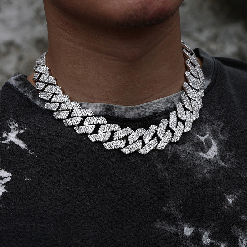 22MM classic rhombus Cuban chain full of zircons and three rows of diamond hip hop necklace