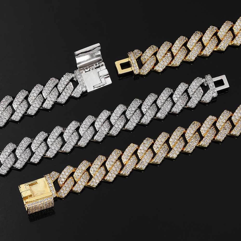 19mm snap button Cuban chain four rows of zircon bracelet necklace