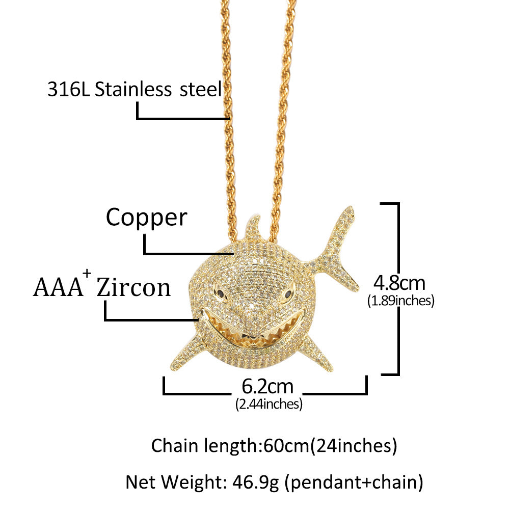 6IX9INE The same zircon shark pendant for men hip hop personality fashion necklace night Shop-clubbing accessories