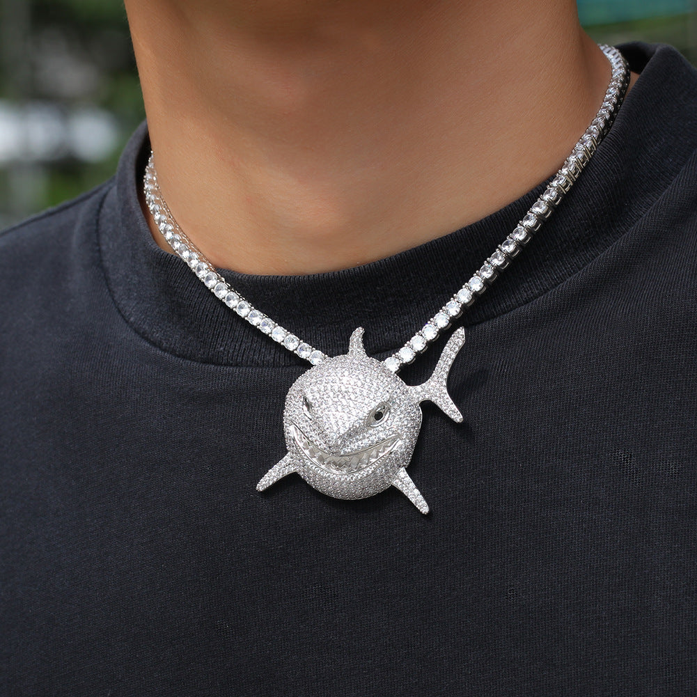 6IX9INE The same zircon shark pendant for men hip hop personality fashion necklace night Shop-clubbing accessories