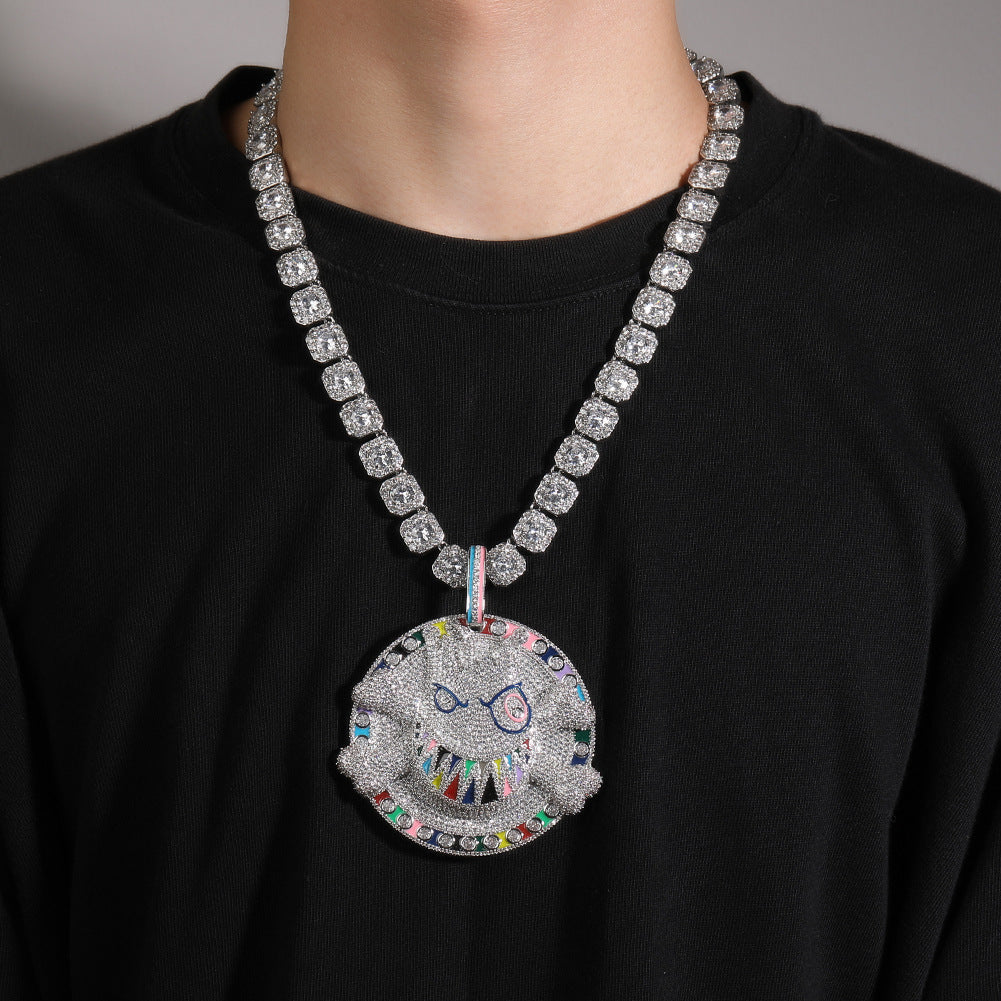 Exaggerated boys' necklace hip-hop micro-paved zircon metal style texture color disc trendy brand necklace jewelry