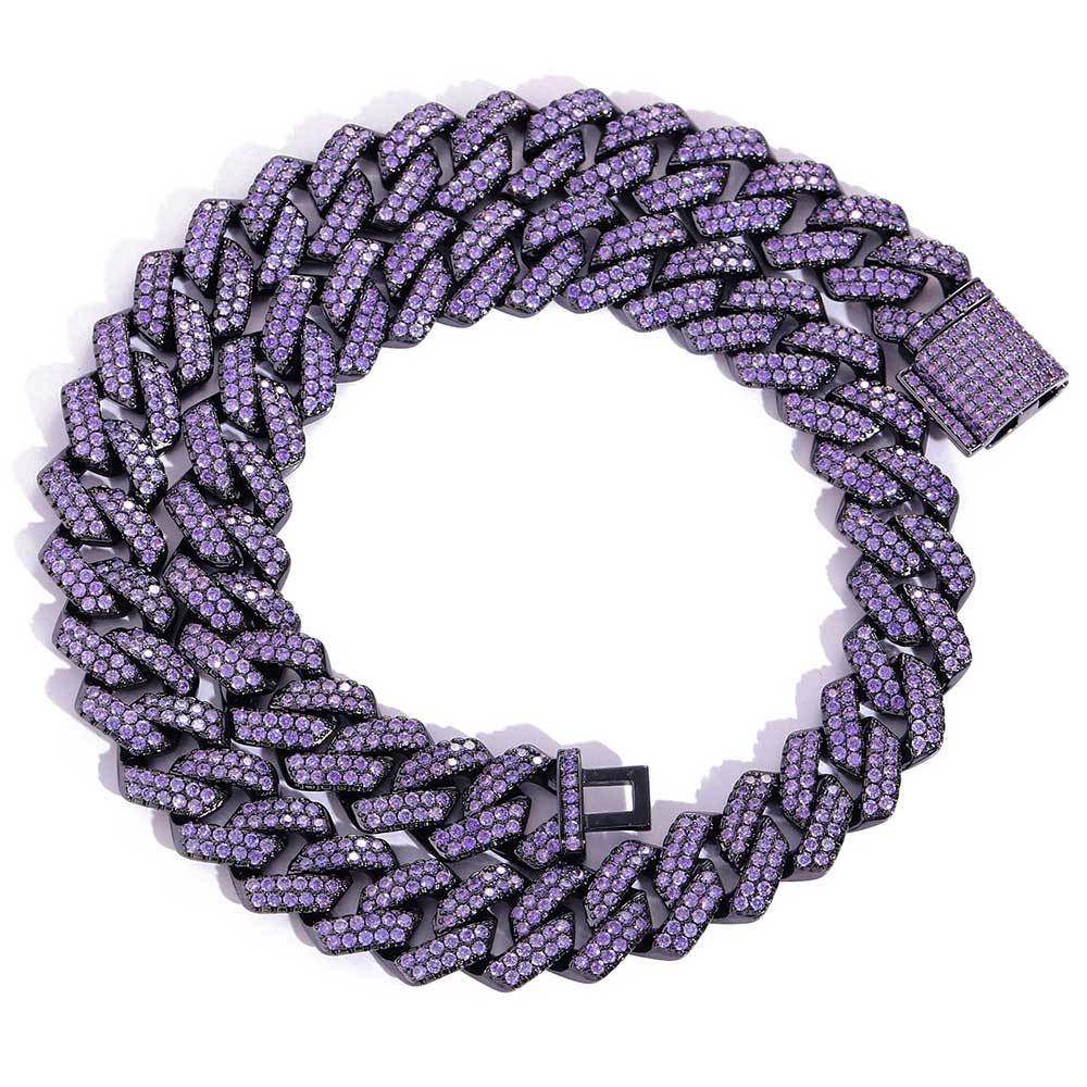 15mm Double Row Zircon Purple Diamond Cuban Chain