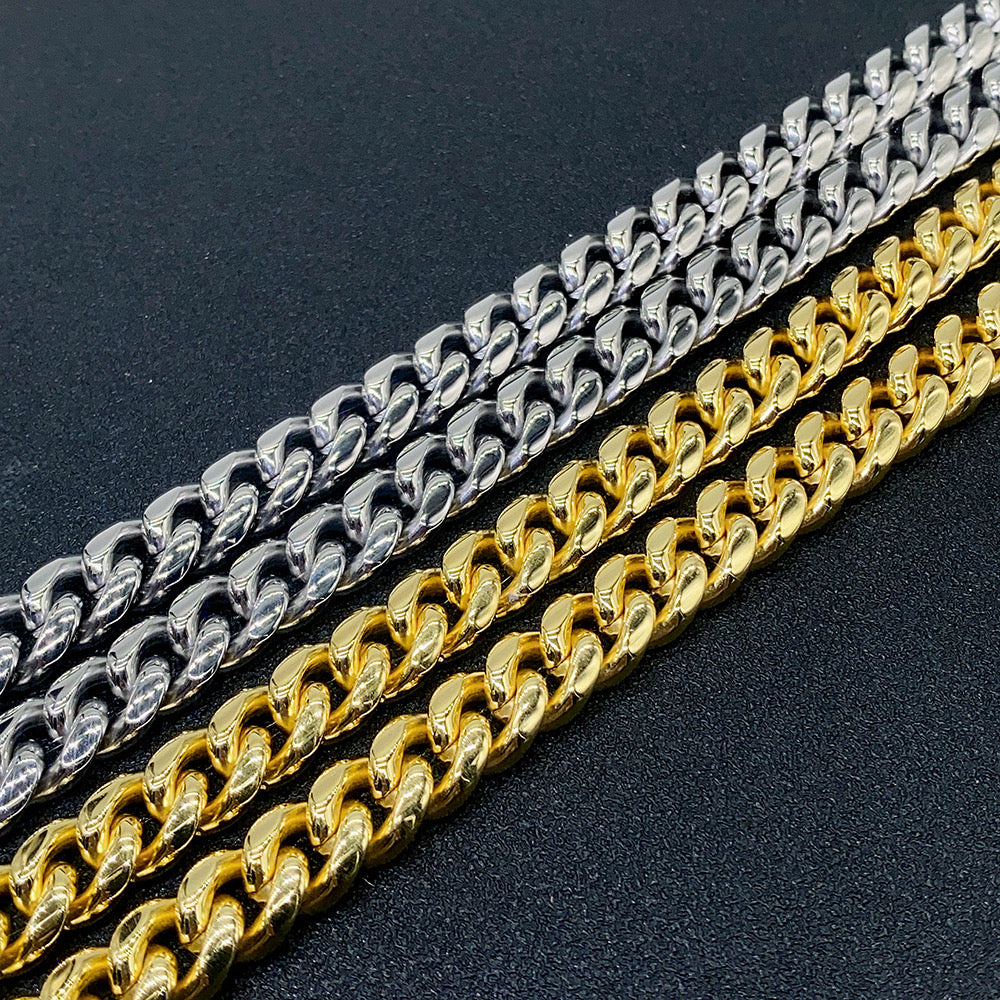 12mm stainless steel chain silver moissanite buckle Cuban chain