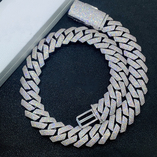 20MM 925 silver inlaid with four rows of VVS Moissanite Cuban chain bracelet necklace
