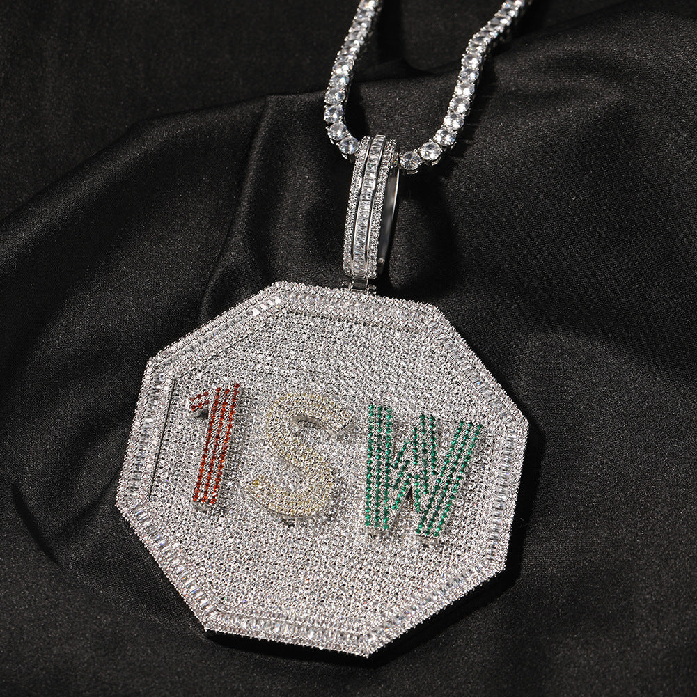 Customized letter pendant Hip-hop diamond octagon large exaggerated zircon pendant jewelry customization