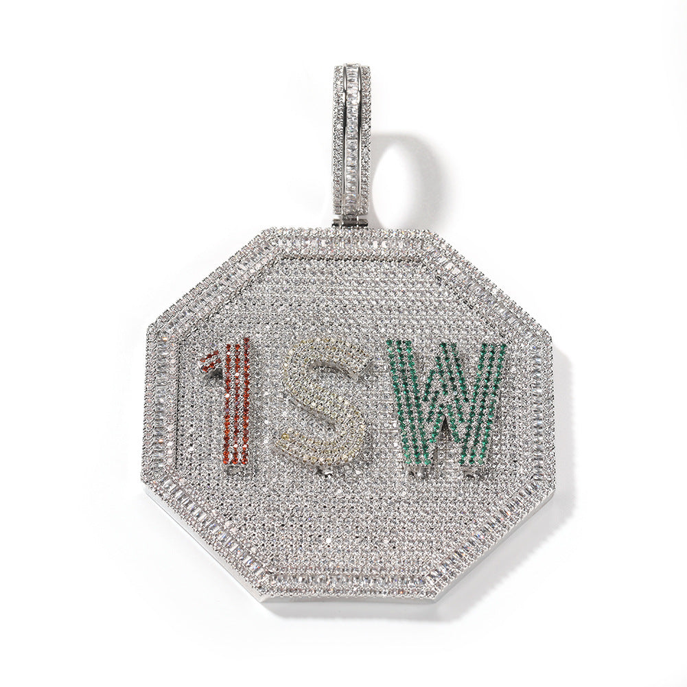 Customized letter pendant Hip-hop diamond octagon large exaggerated zircon pendant jewelry customization