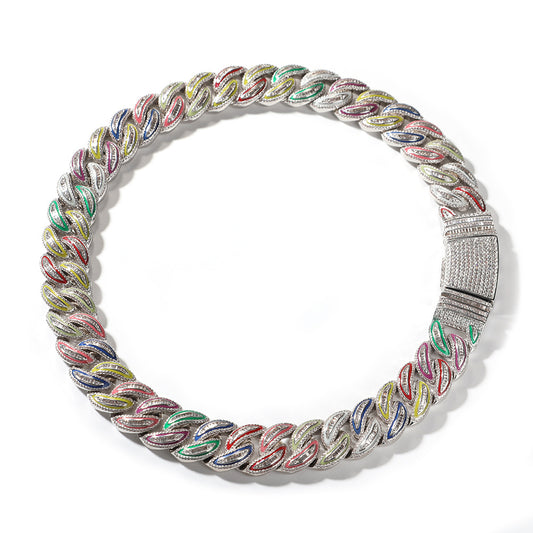 20mm colorful luminous Cuban chain light luxury copper inlaid zircon trend jewelry